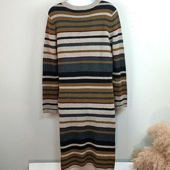 RUE 21 Women's Earth tones V neck long-sleeve stripped tunic sweater sz XL Y2k - Picture 7 of 10